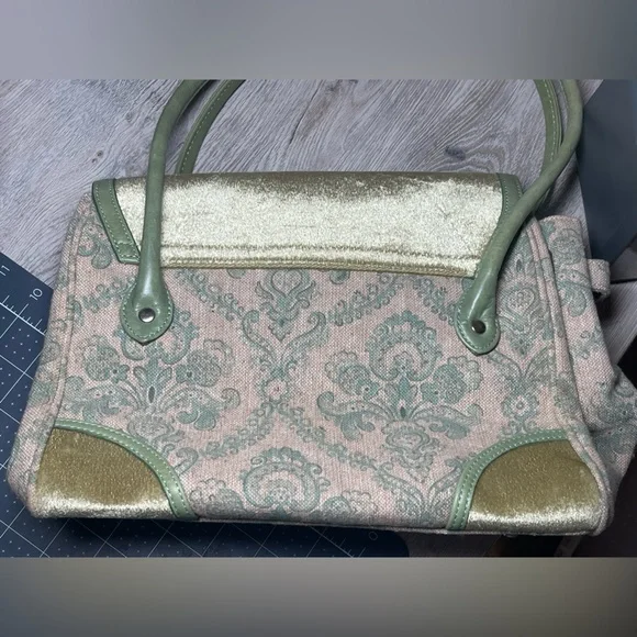 My Flat in London Vintage Satchel Handbag, Color Green/ Pink - Picture 4 of 9